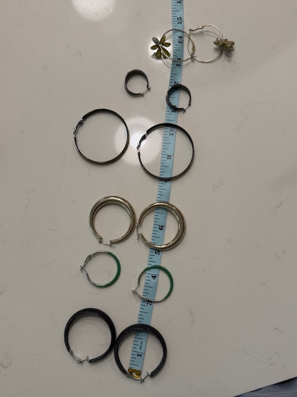 Mixed Metal and Colored Hoop Earring Set - Black, Gold, Green